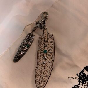 Coach Silver Feather Keychain with Teal Details